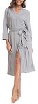 Lovasy Dressing Gowns for Women UK Long Women's Robe Soft Ladies Kimono Dressing Gowns Lightweight Knit Bath Robes for Women Loungewear Nightwear with Pocket for All Seasons,Grey,M
