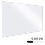 Navaris Magnetic Glass Board Pure White - 90 x 60 cm Dry Wipe Writing Memo Notice Whiteboard for Wall, Kitchen, Office - Includes Marker and Magnets