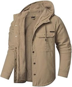 Mr.Stream Men's Hooded Coat Casual Thicken Work Sherpa Lined Fleece Snap Shirt Jacket 3255 Khaki M