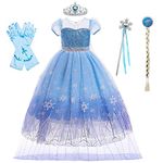 Princess Costumes for Girls, Elsa Fancy Dress Costume & Accessories for Dress Up Party Birthday Halloween Cosplay, Age 2-3 Years