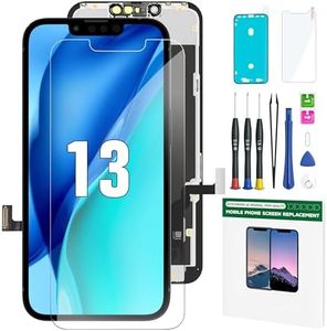 FFtopu iPhone 13 Screen Replacement Kit 6.1" LCD Display 3D Touch Full HD Digitizer Full Assembly Repair Kits Waterproof Frame Sticker+Screen Tempered Protector for A2633 A2482 A2631 A2634 A2635