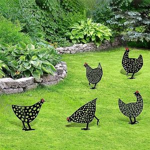 Zuzanny Poulets Décoratif Animal Silhouette Statuette Extérieur Jardin Convient pour La Décoration Pastorale de Pelouse de Jardin en Plein Air Métal Noir Fer 5 Pièces