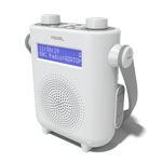 DAB DAB+ FM Radio Bathroom Shower, IPX5 Water Resistant Waterproof, Portable IPX5, Digital FM Radio & Wireless Bluetooth, Built-in Rechargeable Battery, 40 Presets, LED Display (AZATOM Pearl White)