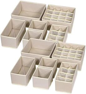 TENABORT 12 Pack Foldable Drawer Organizer Dividers Cloth Storage Box Closet Dresser Organizer Cube Fabric Containers Basket Bins for Underwear Bras Socks Panties Lingeries Nursery Baby Clothes Beige