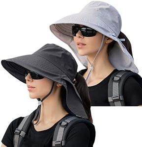 ZEXIAN Womens Sun Hat UPF 50+ Wide Brim and Ponytail Hole, Hiking Safari Hat with Neck Flap, Dark Grey & Light Grey, One Size