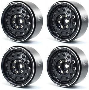 Treal Metal 1.9 Beadlock Wheel Rims 4pcs Vintage Design Wheel Hub for Wagon Wheel 1:10 RC Crawler -Type I (Black)