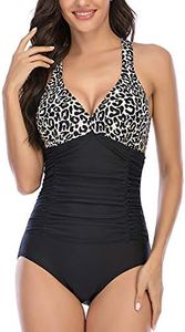 HAIVIDO V Neck One Piece Swimsuits with Ruching Bathing Suits Tummy Control Beach Swimwear for Women Print-21 S