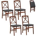 TANGZON Folding Chairs Set of 2/4, Rubber Wood Padded Dining Chairs with PVC Leather Exterior & Backrest, Home Kitchen Office Upholstered Guest Conference Seats (Cross Backrest, 4, count)
