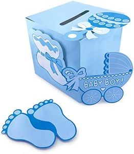 Adorox 3D blue Baby Shower Wishing Well Card Box Decoration Cute Pretty Keepsake Carriage Rattle