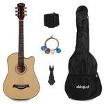 Akkord 38 Inch Acoustic Cutaway Guitar Kit with Dual Action Truss Rod, Gigbag, String Set, Picks and Strap- Natural