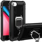 Cavor for iPhone SE 2020/ SE 2022 Case,iPhone 6 6s 7 8 Case,360°Rotation Ring Holder Kickstand [Work with Magnetic Car Mount] Shockproof Scratch-Resistant Protective Cover (4.7")-Black