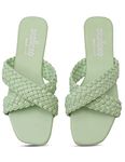 oxolloxo Supreme sea green braided cross strap open back women's flat sandals