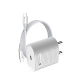 Portronics Adapto 33G 33W GaN Type C PD Port Fast Wall Charger Comes with 60W Nylon Braided Type C to Type C Fast Charging Cable, Compatible with iPhone 8 and Above, iPad, Tablet(White)