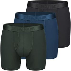 CLEVEDAUR Mens Underwear 3 Pack Ultra Soft Micro Modal Boxer Briefs Open Fly, Black/Navy/Green, M