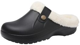 ChayChax Waterproof Slippers Women Men Fur Lined Clogs Winter Garden Shoes Warm House Slippers Indoor Outdoor Mules, Black, 7.5-8.5 Women/6.5-7 Men