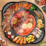 Soupify Hot Pot with Grill, 2-IN-1 Electric Hotpot Pot Korean BBQ Grill, Dual Temperature Control & Non-stick, Smokeless Barbecue Griddle for Family and Friends Gathering