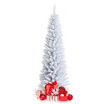 Happygrill 6FT White Pencil Christmas Tree Artificial Slim Christmas Tree Skinny Xmas Tree with Folding Metal Stand & PVC Material, Realistic Unlit Pine Tree with 340 Branch Tips for Indoor Outdoor