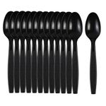 100PCS Plastic Spoons, PILZUME 6 Inch Reusable Heavy Duty Spoons, Durable Extra Heavyweight Spoons for Party Picnic Barbecue Restaurant Dinner Family Gatherings, Black