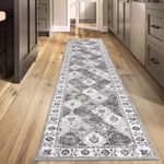 HEBE Boho Runner Rug 2x10 Ft Vintage Soft Hallway Rug Runner Washable Kitchen Runner Mat Farmhouse Laundry Rug Runner Non Slip Floor Carpet for Entryway Bathroom Bedroom Entrance,Grey