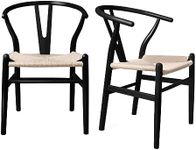 LEVEDE Wooden Dining Chairs, Set of 2 Reading Seating with Breathable Rattan Seat, Casual Cafe Chairs for Indoor Outdoor, Home Furniture for Dining Room, Living Room, Cafe, Courtyard, Camping (Black)