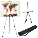 FiNeWaY 160CM Adjustable Artist Field Studio Telescopic Painting Easel Tripod Display White Board Stand – for Painting Poster Picture Canvas Art Indoor/Outdoor with Carry Bag