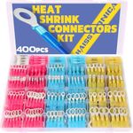 haisstronica 400PCS Heat Shrink Wire Connectors, 26-10 AWG, 4Colors/31Sizes | Marine Grade Ring, Fork, Spade, Bullet & Butt Terminals, Multiple Automotive & Boat Wiring Tasks, Electrical Connectors