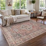 Lahome Oriental Living Room Rug, 5x7 Rug for Bedroom Ultra-Thin Soft Washable Rug, Non Slip Dining Room Rug Stain Resistant Vintage Rug Low-Pile Throw Rug for ‎Office (5x7ft,Peach/Orange)