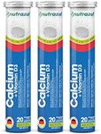 Nutrazul Calcium + Vitamin D3 Effervescent Tablets-Lemon-Lime (Pack of 3 X 20) | 60 Days Supply | Gluten Free, Sugar Free, Lactose Free & Preservative Free