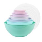 BoxedHome Mixing Bowl Set with Lid, Mixing Bowls, 12-Pack Mixing Bowl Set, Plastic Salad Bowl Non-Slip Stackable Serving Bowls for Kitchen (6 Bowls and 6 Lids, Green Pink)