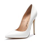 Castamere Womens High Heels Pointed Toe Pumps 4.7IN Stiletto Heels Patent White Shoes EU 37.5