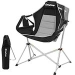 KingCamp Hammock Camping Chair, Aluminum Alloy Adjustable Back Swinging, Folding Rocking Chair with Headrest and Cup Holder, Recliner for Outdoor,Travel, Sport,Games,Lawn,Concerts,Backyard (Black)