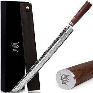 YOUSUNLONG Sakimaru Ultimate Yanagiba Knife - 17 inch (430mm) Sujihiki, Natural Walnut Handle, Leather Sheath, Gift Box