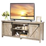 COSTWAY Farmhouse TV Stand for TVs up to 60 Inches, Wooden TV Cabinet Media Entertainment Center with Sliding Barn Door and Storage Shelves, TV Console Table for Living Room Bedroom (Grey Wash)