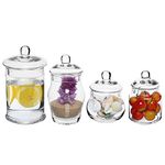 Set of 4 Small Decorative Clear Glass Apothecary Jars, Wedding Centerpiece Storage Canisters with Lids