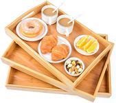 Bamboo 3 Pack Serving Tray Kitchen Food Tray with Handles Serving Platters Tray Great for Dinners Party,Tea Bar, Table Breakfast Snack