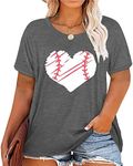 Plus Size Baseball Shirt Women Funny Baseball Graphic Tees Casual Short Sleeve Tops T-Shirts, Gray, 5XL