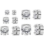 NEWITIN 5 Pairs Stainless Steel Magnetic Stud Earrings for Men Clip on Earring Magnetic Earring Inlaid Cubic Zirconia Unisex Non Piercing Magnet Studs 4 to 8MM Diamond Earrings for Women Men, 4 to 8MM