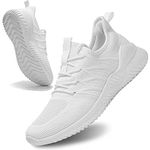 Socviis Mens Slip On Running Shoes Athletic Walking Trainers Lightweight Breathable Mesh Tennis Sneakers, White, 10