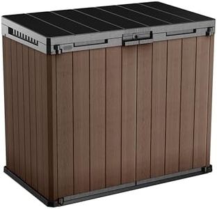 KETER Store-It-Out Darwin Mülltonnenbox, 1150L Gartenbox mit Holz-Look, Aufbewahrungsschrank für 2X 240L Mülltonnen, abschließbar, wetterbeständig, braun, 141x82x120 cm