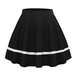 FRAULEIN Girl's/Women's Classic Stretchy All Time Trendy Striped Solid Skater Skirts with Attached Inner Shorts (L, Black Single Stripe)