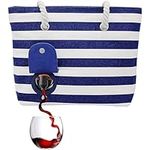 PortoVino Tote Beach Bag - Canvas Drink Purse with Hidden Spout and Dispenser Flask for Drink Lovers That Holds and Pours 50oz of a Beverage! Traveling, Concerts, Bachelorette Party - Blue/White