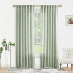 Sage Green Curtains for Living Room 108 Inches Long 2 Panels Light Green Farmhouse Linen Drapes Semi Transparent Extra Long Sheer Curtains for Dining Office Room Burlap Look Decor, 9 Ft in Length