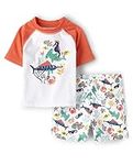 The Children's Place Boys' and Toddler Short Sleeve Rashguard Swimsuit, 2 Piece Set, Shark and Friends, 5T