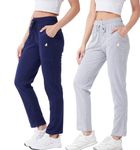 Modeve Women Mid Rise Cotton Blend Pack of 2 Track Pant for Summer || Lower || Pyjama || Lounge Pants_Navy and Light Grey_Large |Fit Type: Regular Fit
