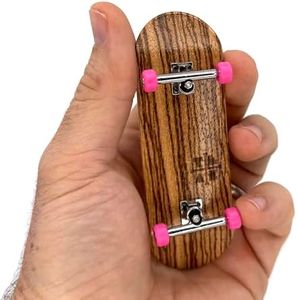 Teak Tuning Prolific Complete Fingerboard with Upgraded Components - Pro Board Shape and Size, Bearing Wheels, and Trucks - 32mm x 97mm Handmade Wooden Board - Pink Zebra Edition