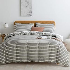 JELLYMONI Queen Duvet Cover Set, Cotton Duvet Cover 3 Pieces with Zipper Closure, 1 Duvet Cover and 2 Pillowcases(Gray with White Striped)