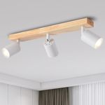 ANWIO 3 White Spot Ceiling Lights,Wood Bedroom Kitchen Lights Ceiling,GU10 Industrial Hallway Ceiling Light Fitting,Spot Light Bar Indoor Adjustable Light Ceiling Spot Lamp(Bulbs Not Included)