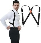 JTCMOJS Black Suspenders for Men Heavy Duty Belt 1.4 Inch Work Mens Suspenders with Clips for Formal and Casual Wear