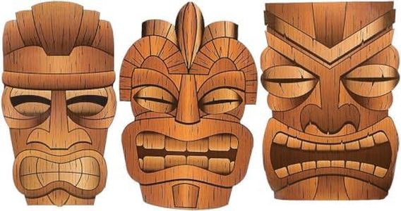 Fun Express Jumbo Tiki Cardboard Cutout - Transform Any Space with Set of 3 Pieces Jumbo Tiki Cutouts - Create Unforgettable Memories and Enjoy Long-Lasting Tropical Fun - Effortless Luau Decor