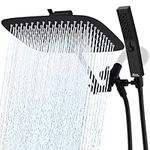 G-Promise All Metal Shower Head with 71 Inch Hose, 12 Inch Square Rain Shower Head with Handheld Spray Combo, Extra Long Hose, 3-Way Diverter, Height-Adjustable Extension Arm (Matte Black)